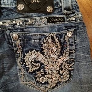 Gorgeous Miss Me Cuffed Capri Jeans With Sequin Embellishments 20" Inseam